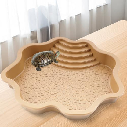 Turtle Bathing Pool Reptile Habitat Reptile Food Dish Water Bowl with Slope Terrarium Decoration for Turtle Horned Frog Lizard Gecko Snake