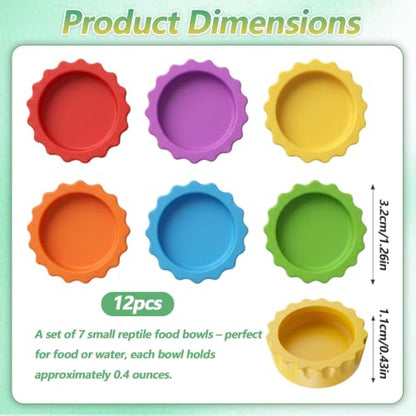 12 PCS Crested Gecko Food Dish, Reusable Reptile Water Dish Feeding Cups | Silicone Small Gecko Feeding Cups for Hermit Crab, Tarantula, Isopods, Snails and Lizard (6 Colors)
