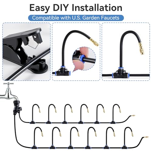 Drip Irrigation System 100FT 1/4" (17PCS Nozzles) for Garden, 83 PCS Leak-Proof Garden Watering System, 360° Adjustable Automatic Plant Water Kit for Raised Beds, Greenhouse, Lawn, Patio, Yard