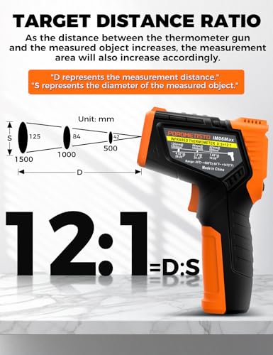 4 in 1 Temperature Gun POROMETISTO 4 Types of Alarm Setting | -58-1472°F For Infrared/Ambient Temperature Humidity Infrared Thermometers,Industrial Laser Thermometer Gun with K-Type Probe