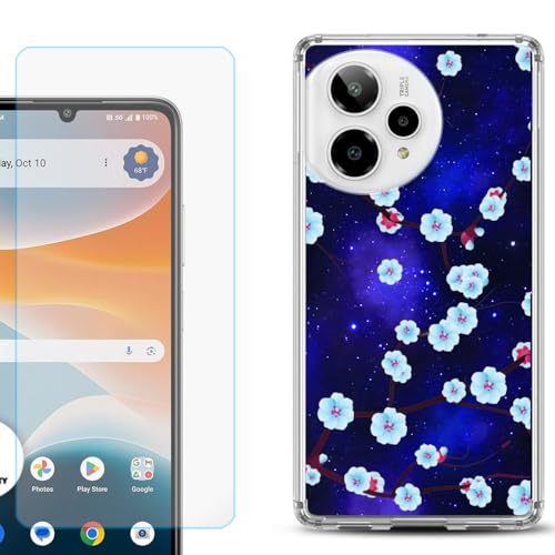 Shockproof Phone Case Compatible with Cricket Icon Pro 2026, w/Tempered Glass - Blossom Stars - color: Blossom Stars