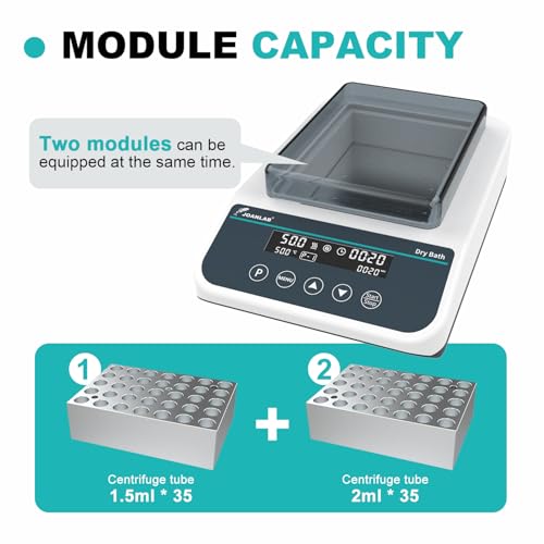 DB100-2P Dry Bath, 100℃ Programmable 1.5mlx96, 2mlx35 | Digital thermostatic block heater, heating, RT+5℃ to 100℃, 9 programs, timer, 1.5ml & 2ml block, for lab incubation - size: 1.5ml&2ml (Dual-Block)