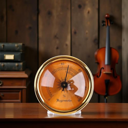 Brown Round Glass Analog Hygrometer for Humidors for Guitar Violin Cabinet File Box Hygrometer for Analog Weather Hygrometers Thermometers and Weather Instruments 44x44x22mm