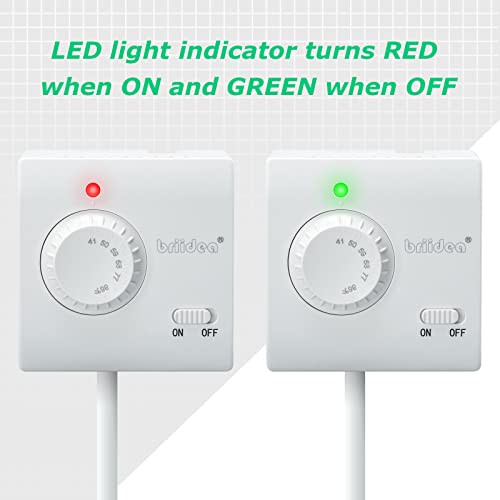 Adjustable Thermostat, Briidea Plug in Heating & Cooling Thermostat with LED Indicator, Compatible with Space Heater, Window Air Conditioners, Fans, Ideal for Household, Reptile, Greenhouse - color: White