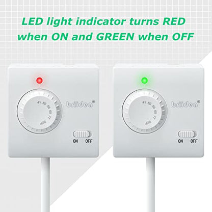 Adjustable Thermostat, Briidea Plug in Heating & Cooling Thermostat with LED Indicator, Compatible with Space Heater, Window Air Conditioners, Fans, Ideal for Household, Reptile, Greenhouse - color: White