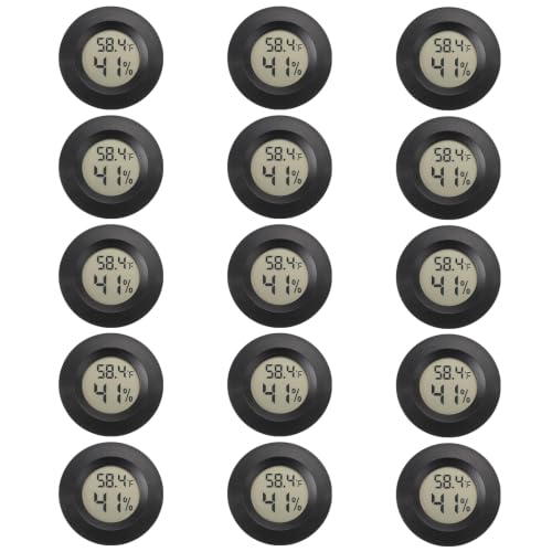 Serundo Auto Digital Hygrometer Thermometer Indoor/Outdoor Hygrometer 15PC | Mini Size,LCD,℉/℃ Conversion,Fast Response, Outdoor Thermometer with Humidity for Reptile Greenhouse Cellar 3D Printer