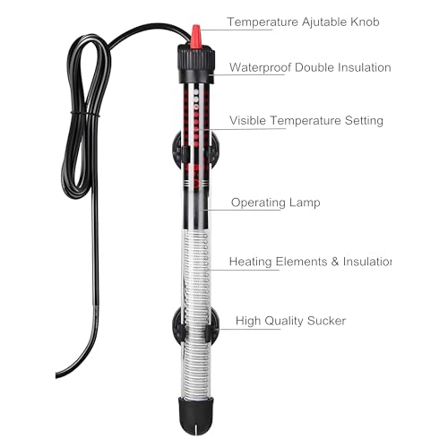 50W Submersible Aquarium Heater, Adjustable Temperature for Fish Turtle Tank with Suction Cup Mounting
