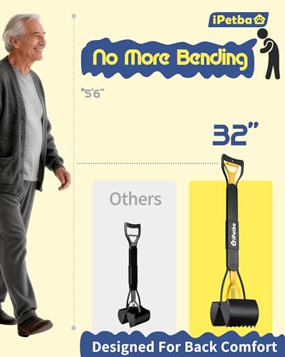 Large Dog Pooper Scooper for Yard, 32 inch Long Handle, No Bending - color: Sunrise Yellow