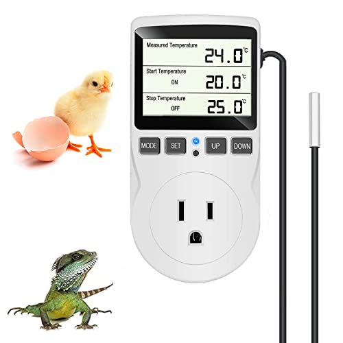 KABASI Digital Temperature Controller LCD Screen Heating Cooling Thermostat | with Sensor Probe for Reptile Snake, Lizard, Incubator, Brewing, Incubator, Greenhouse, Terrarium ℉/℃ 15A 1800W 120V - color: Classics
