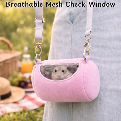 Dwarf Hamster Carrier Backpack Travel Bag, Dwarf Hamster Carry Pouch With Liner And Adjustable Lightweight Tether, Breathable Soft Outgoing Sleeping Travel Bag For Small Pets Squirrels Reptiles (Pink)