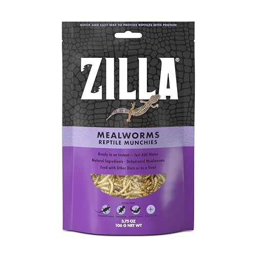 Zilla Reptile Munchies, Mealworms, All-Natural, Dehydrated Mealworms, Ideal for Bearded Dragons, Leopard Geckos, Chameleons and other lizards, Resealable Bag | All-Natural, Dehydrated, Ideal for Bearded Dragons, Leopard Geckos, Chameleons and Other Lizard