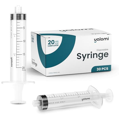 Bulk Case – 20mL Luer Lock Syringe (No Needle) | 480 Pcs (16x30) | Yalomi | Sterile & Individually Wrapped | Professional, Industrial & Personal Use - size: 30 Count (Pack of 16)