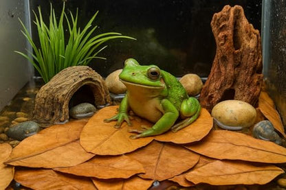 Frog Tank Accessories – 100 Pcs 3" Indian Almond Catappa Leaves, Natural Leaf Litter for Tree Frogs, Bioactive Terrarium Accessories, Amphibian Habitat Decor