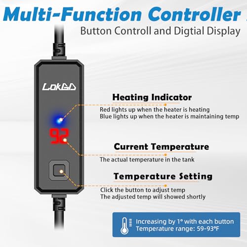 Upgraded 50W Intelligent Aquarium Heater,59°F-93°F Submersible Fish Tank Heater with Intelligent Digital Display Controller and Auto Power Off for 5-10 Gallon Freshwater Saltwater Fish Tanks - size: 5-10 Gallon 50W