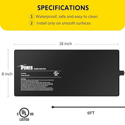 iPower 2-Pack 8 by 18-Inch Reptile Heating Pad Terrarium Heater Under Tank Heat Mat for Small Animals - color: Black/2 Pack Heat Pad, size: 8" x 18"