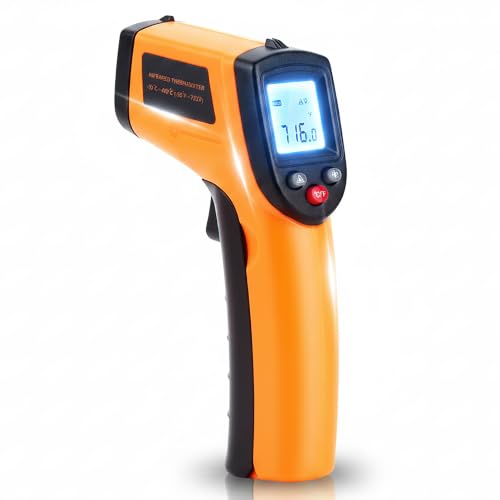 Digital Infrared Thermometer Gun for Cooking,BBQ,Pizza Oven, Infrared Thermometer Laser with Backlight,-58℉~712℉(-50℃~380℃) Handheld Non Contact Heat Laser Temperature Gun (Not for Human) - color: Orange