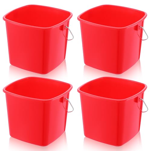 4 Pack Small Cleaning Pail, Square Detergent Bucket with Spout and Handle for Home, Offices, School, Commercial Use