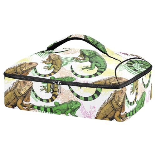 Reptiles White Insulated Casserole Carrier Print Food Carriers with Dish Storage Leakproof Thermal Lunch Tote for Camping Traveling Hiking