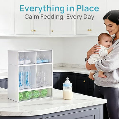 Vtopmart Stackable Storage Drawers Set of 5, Plastic Organizer Bins for Baby Bottle, Beauty Supplies Storage, Ideal for Kichen Countertop, Vanity, Bathroom, Cabinet, Pantry Organization,White - style: White-2 Small+2 High+1 Wide