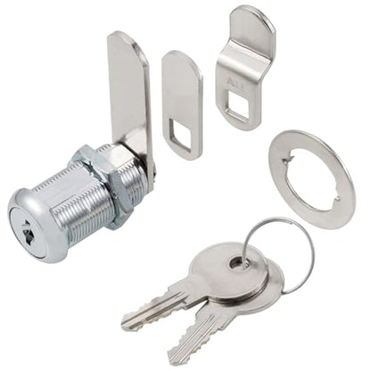 Cabinet Cam Locks Keyed Alike, 1-1/8” Cylinder Cam Locks for Tool Box RV Compartment Mailbox Vending Machine Drawer File Cabinet, Fits 7/8” Max Panel Thickness, Chrome Finish with 3 Cams and 2 Keys - size: 1-1/8 Inch