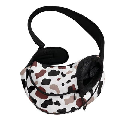 COEQINE Hands-Free Rich Brown Cow Hide Front View Cat Sling Carrier Classic Mesh Bag Small Cats Ranch Outing - color: Brown Cow Print