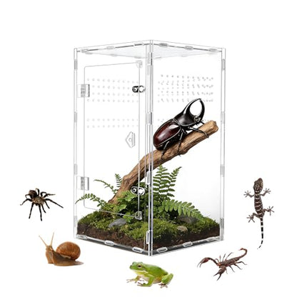 Acrylic Jumping Spider Enclosure, Transparent Reptile Terrarium Enclosure, Small Reptiles Habitat Tank Breeding Box for Tarantula Insect Snake Lizard (13.78 Large) - color: 7.87×7.87×13.78