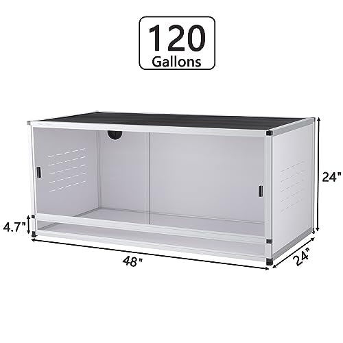 Reptile Terrarium 120 Gallon Large, PVC Enclosure Breeding Tank for Bearded Dragon Gecko Lizard Snake, Wide Breeding Lounge Vivarium Area with Ventilation, Suit for Juvenile to Adult Reptiles - size: 48x24x24'' - 120 Gallon - 1pc