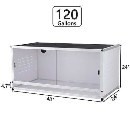 Reptile Terrarium 120 Gallon Large, PVC Enclosure Breeding Tank for Bearded Dragon Gecko Lizard Snake, Wide Breeding Lounge Vivarium Area with Ventilation, Suit for Juvenile to Adult Reptiles - size: 48x24x24'' - 120 Gallon - 1pc