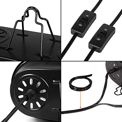 REPTI ZOO Dual Reptile Light Fixture 2 in 1 Deep Dome Lamp Fixture, Double-Layer Connectable Design Reptile Heat Lighting Lamp Fixture with Independent Switches, Max 200W - size: 200W