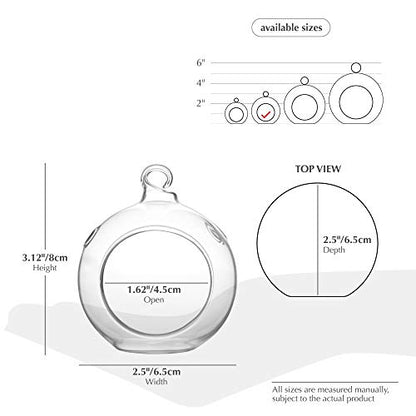 WGV Hanging Terrarium Globe, Width 2.5", Height 3", DIY Air Succulent Planter, Clear Glass Vase Orb with Flat Bottom, Candle Holder for Windowsill Outdoor Garden Decor, 24 Pieces Bulk - size: 2.5" Flat Bottom
