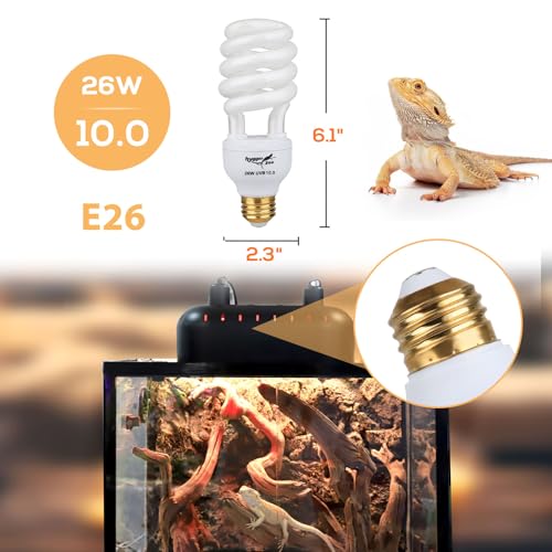 UVB Bulb for Reptiles, 10.0 26W UVB Light for Reptiles, Hygger zoo UVA UVB Reptile Light Bulb Reptile UVB Bulb UVB Light for Bearded Dragon Turtle Lizard Reptile Lamp Terrarium Lamp for Desert Reptile - size: 10.0-6.1 Inch