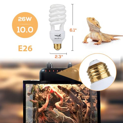 UVB Bulb for Reptiles, 10.0 26W UVB Light for Reptiles, Hygger zoo UVA UVB Reptile Light Bulb Reptile UVB Bulb UVB Light for Bearded Dragon Turtle Lizard Reptile Lamp Terrarium Lamp for Desert Reptile - size: 10.0-6.1 Inch