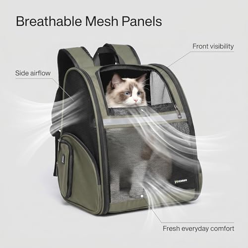 Cat Backpack Carrier for Small Dogs and Medium cat Puppy Kitten Bunny Pet Carrier Backpack Collapsible with Fully Ventilated Mesh with Safety Leash (DarkGreen, 12.9" L x 10.62" W x 15.5" H - M) - color: DarkGreen, size: Medium