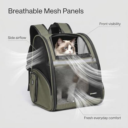 Cat Backpack Carrier for Small Dogs and Medium cat Puppy Kitten Bunny Pet Carrier Backpack Collapsible with Fully Ventilated Mesh with Safety Leash (DarkGreen, 12.9" L x 10.62" W x 15.5" H - M) - color: DarkGreen, size: Medium