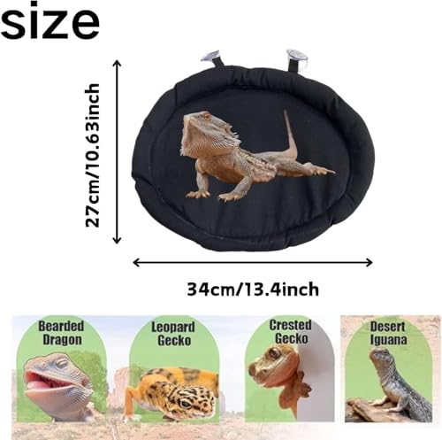 Beard Dragon Car Travel Mat Washable Reusable Sleeping Bed Adsorbed on Glass Jar Cushion for Small Pet Reptile Lizard Leopard Gecko (Black)