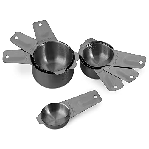 7-Piece 18/8 Stainless Steel Measuring Cups Set, Dark Gray | Includes 1/16, 1/4, 1/3, 1/2, 2/3, 3/4 and 1 Cup, Engraved US and Metric Markings, Pour Spouts and Ring Connector - color: Dark Gray, size: 7 Piece