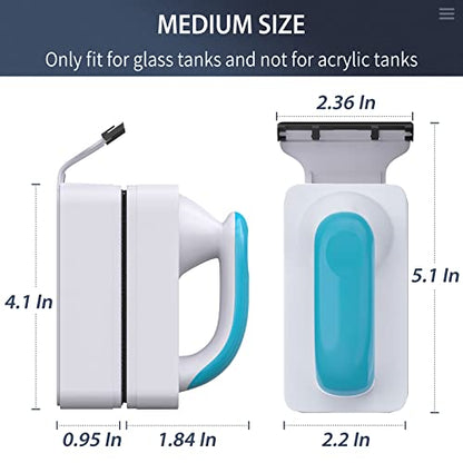 Pawfly Aquarium Strong Magnetic Brush Stain Cleaner with Detachable Stainless Steel Scraper and Non-Slip Handle 4 Inch Floating Cleaning Scrubber Tool for Glass Fish Tank (Not for Acrylic Tank) - size: Medium