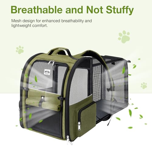Large Cat Backpack Carrier Expandable Pet Carrier Backpack for Small Dogs Medium Cats Fit Up to 18 Lbs, Dog Backpack Carrier, Foldable Puppy Backpack Carrier for Travel, Hiking,Dark Green - color: Dark Green