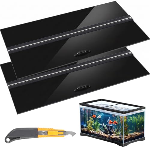 Sieral Aquarium Lids Polycarbonate Canopy 2 Pieces Set 22.95 x 11.5 x 0.12 inch for 33/40/55 Gallon with Center Brace Aquariums Cover Fish Tank Lid with a Hook Knife, Black - color: Black, size: 48 x 13 Inch