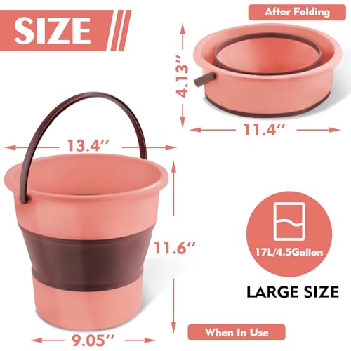 Collapsible Bucket 4.5 Gallon/17L Large Plastic Household Cleaning Mop Buckets Foldable Water Bucket for Car Wash Fishing Camping Beach (Pink-Large) - color: Pink-large
