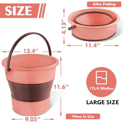 Collapsible Bucket 4.5 Gallon/17L Large Plastic Household Cleaning Mop Buckets Foldable Water Bucket for Car Wash Fishing Camping Beach (Pink-Large) - color: Pink-large