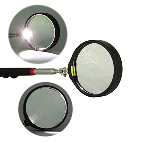 Telescoping Inspection mirror with Lighted,extendable Round Mirror on a stick for Checking Vehicle, Observing and Small Parts Extended Mechanic Tool for Automotive and Shower Use mirror - style: Roud