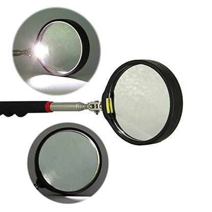 Telescoping Inspection mirror with Lighted,extendable Round Mirror on a stick for Checking Vehicle, Observing and Small Parts Extended Mechanic Tool for Automotive and Shower Use mirror - style: Roud
