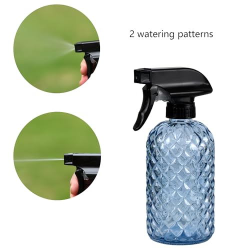 12Oz Glass Plant Spray Bottle, Gem Pattern Glass Sprayer, Watering Can with Black Plastic Top Pump, Handheld Watering Can for Indoor Outdoor Potted Plants and Greenery (Blue) - color: Blue