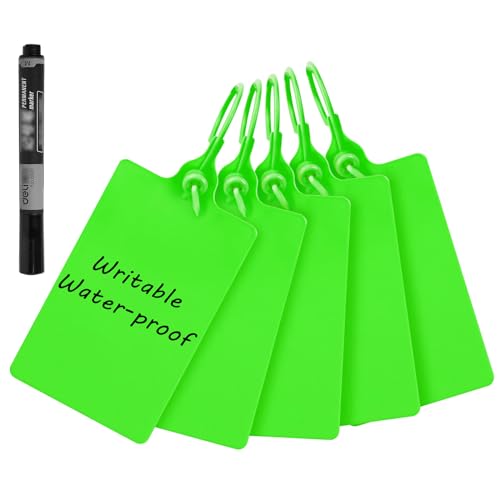 100 Plastic Label Tags Water Proof Tags for Labeling Shipping Tags Security Tamper Seals Hanging Tags Writable Marker Ties Luggage Tags Storage Tag with One Marker Pen (Green), 9.8*2.56in - color: Green