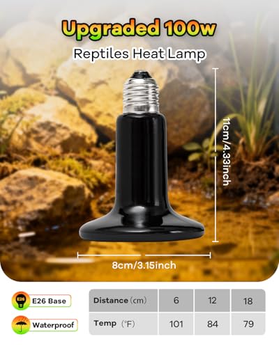 100W Ceramic Heat Emitter, 2 Pack Reptile Heat Bulbs, Ceramic Heat Lamp for Reptiles, Amphibian, Chicken, Dog, Cat, Snake, Chicken