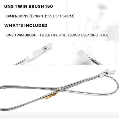 Ultum Nature Systems Twin Brush - Aquarium Brush for Glass Tanks, Pipe Cleaner Brush, Long Tube Cleaning Brush w/Double Ended Brush Styles - Flexible Drain Brush for Home Kitchen Sink - 59.05 in - size: 59.05 in