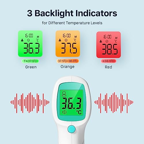 Non Contact Forehead Thermometer for Adults and Kids, Digital No-Touch Infrared Thermometer Temperature Gun for Baby ，3 Color Fever Alarm Accurate Reading 1s Fast Accurate Reading