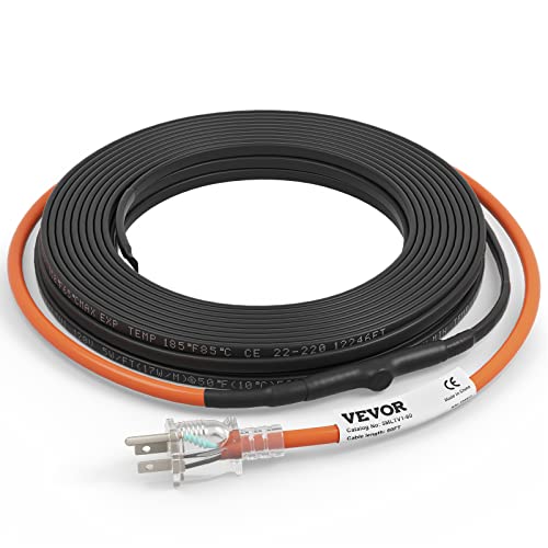 VEVOR Self-Regulating Pipe Heating Cable, 60-feet 5W/ft Heat Tape for Pipes Freeze Protection, Protects PVC Hose, Metal and Plastic Pipe from Freezing, 120V - size: 60 Feet
