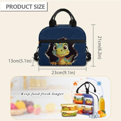 Dinosaur Kids Lunch Bag Insulated Lining - Holds Full Lunch + Snack + Water Bottle - Keeps Cool- Good for Dinosaur Museum Visit, Preschool - color: Dinosaur
